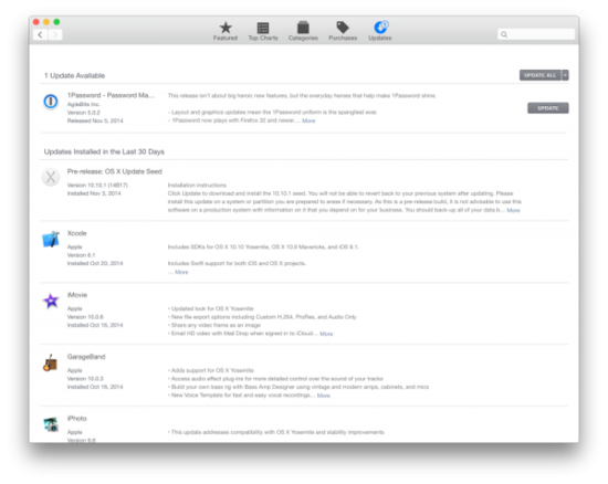 Mac App Store 更新界面 适配 OS X 10.10 小清