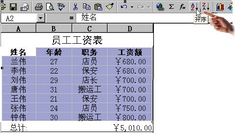 Excel2000如何排序数据记录
